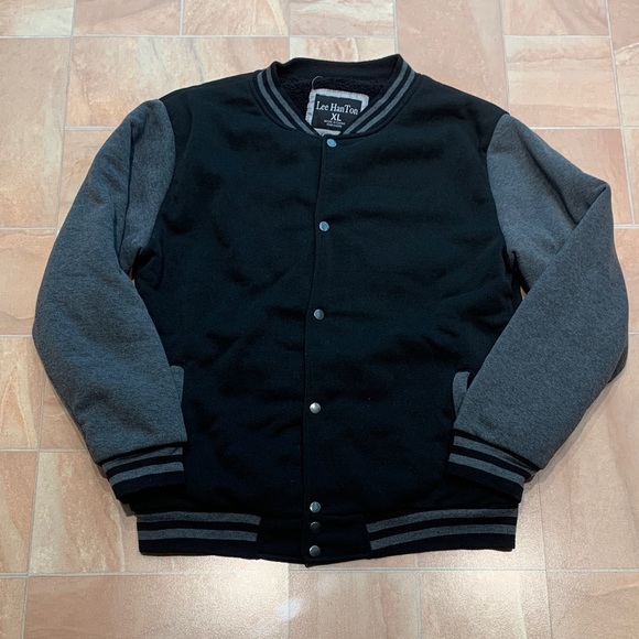 Lee Hanton Men's Casual Black & Gray Fur Lined Varsity Bomber Jacket - Picture 1 of 3